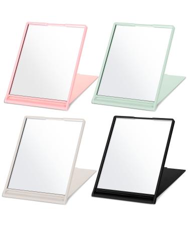 4 Pcs Small Folding Travel Mirror Rectangle Compact Mirror Portable Pocket Mirror Small Makeup Folding Mirror Stand up Vanity Mirror for Women Girls Daily Use  Pink White Green Black  4.9 x 3.7 Inch