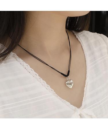 Oralgos Adjustable Black Cord Necklace with Heart Trailer | Stylish Braided Rope & Alloy Chain for Men & Women - Buy Online on GoSupps.com