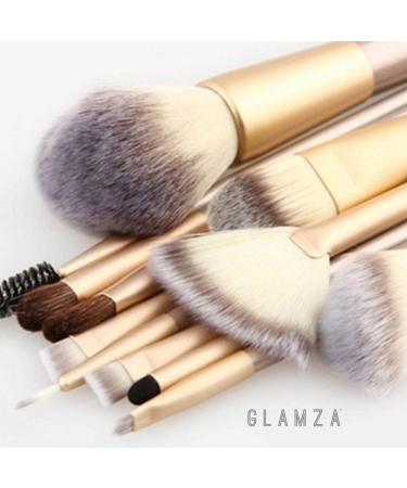 Glamza Pro 12pc Champagne Face Eye Brow Lip Contour MakeUp Brushes Set In White Pouch - Buy Online on GoSupps.com