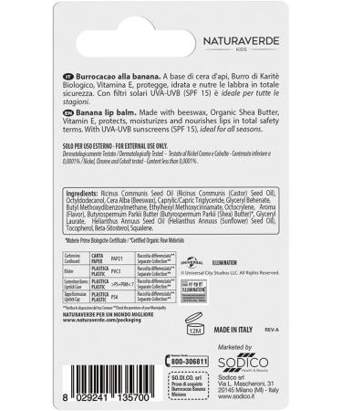  Naturaverde Naturaverde | Kids - Minions - Cocoa Butter Banana Children's Cocoa Butter with Organic Shea Butter with UVA-UVB Filters - SPF 15 Lipstick 5.7 ml - Buy Online on GoSupps.com