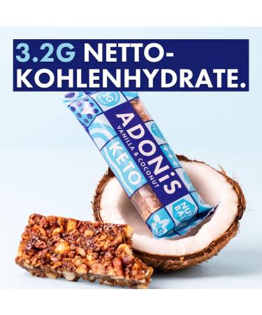 Adonis Keto Bar Vanilla & Coconut - 16x35g | Vegan Low Carb 100% Natural Keto Snack | Gluten-Free No Added Sugar - Buy Online on GoSupps.com