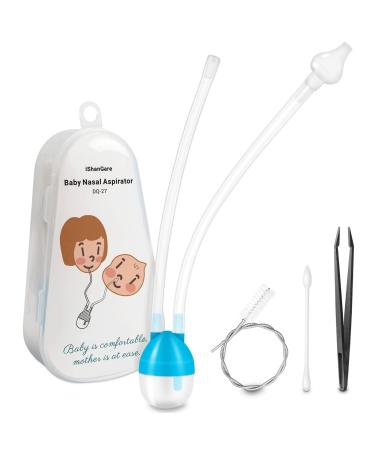 iShanCare® Baby Nasal Aspirator - Nose Aspirator for Infants - Nose Sucker for Newborns - Toddlers Nose Cleaner - Kids Booger Mucus Sucker - Safe Nose Suction Classic - Blue