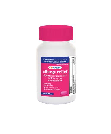 A+Health Allergy Relief Diphenhydramine HCl 25mg Tablets 600 Count Antihistamine Relief of Runny Nose Sneezing Watery Eyes