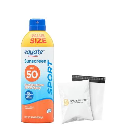 Equate Sunscreen SPF 50- Value size Sport Broad Spectrum Spray 9.1 oz (pack of 1) Set By Basket Goods