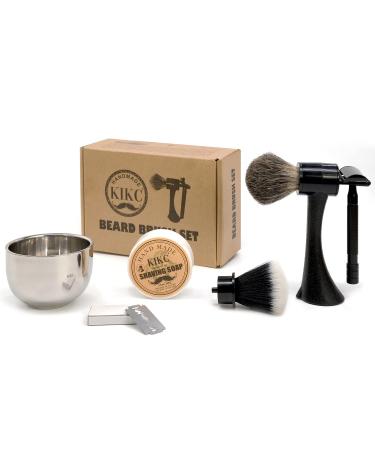 KIKC New Luxury Shaving kit - Shaving Brush, Safety Razor, Shaving Cream, Synthetic and Badger Hair with Soap and Bowl, Can Replace Hair Knots Arbitrarily, Hair Salon Tool double hair knot kit