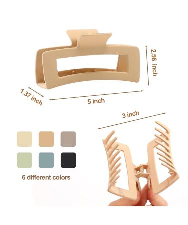 6 Pack XL Hair Claw Clips - 5 Inch Rectangular Claw Clip for Long Thick Hair - Strong Hold Non-slip - Hair Styling Accessories for Women - Gifts - Buy Online on GoSupps.com