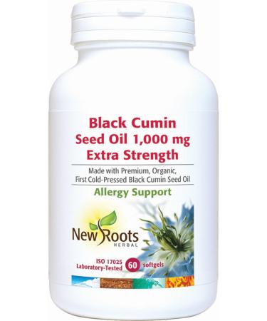 New Roots Herbal - Black Cumin Seed Oil 1000mg Extra Strength 60 Softgels Made with Premium Organic First Cold-Pressed Black Seed Oil for Allergy Support - Pure Black Seed Oil for Overall Wellness