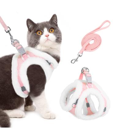 SlowTon Cat Harness and Leash Set, Plush Edge Escape Proof Adjustable Cat Vest Harness for Walking, Easy Control Pet Harness with Reflective Strap for Cat, Kitten, Puppy Pink Small