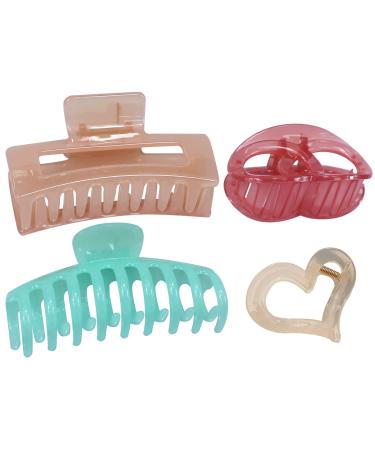 Big Hair Claw Clips for Women 4 Pack Nonslip Jelly color Assorted Hair Clips Strong Hold Thin Thick Curly Long Short Hair Gifts for Women Girls - Style D