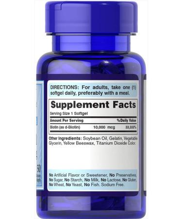 Puritan's Pride Ultra Mega Biotin 10000 Mcg - 50 Count Pack for Hair, Skin & Nail Health - Buy Online on GoSupps.com