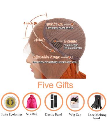 12 Inch Ginger Bob Lace Front Human Hair Wig | Brazilian Orange Short Bob | 150% Density Colored HD Lace Front Wig for Women - Buy Online on GoSupps.com