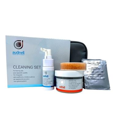Audinell Hearing Aid Cleaning Kit | Starter Set | Incl. Wipes, Spray, Brush, Dry Cup, Desiccant | Accessories to Clean & Dehumidify Hearing Aids, Airpods, Earbuds, Earplugs, in-Ear Monitors (IEMs)
