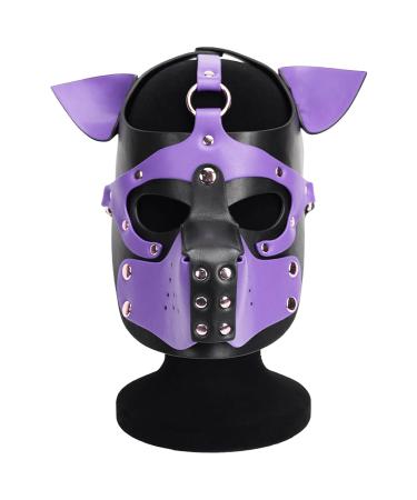 SUNSDEW Adults PU Leather Puppy Hood Mask Removable Cosplay Dog Full Face Pup Hood Mask for Halloween Cosplay Novelty Costume Performance Props Gifts