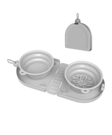 Tokayife foldable dog bowl travel dog foldable 2-in-1 water bowl and food bowl with carabiners for indoor and outdoor area (double bowl gray) Double bowl gray