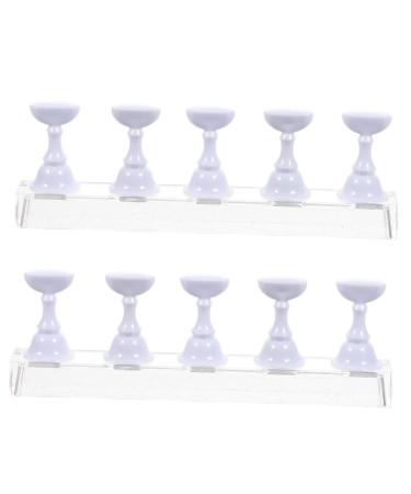 POPETPOP 2 Sets Nail Checkerboard Practice Nail Tip Holder Press on Nail Kit Nail Stand Nail Tip Stand Fake Hands to Practice Fake Nails Paint Holder Practice Tools White Manicure Magnet 2.5x1.4x1.4cm White