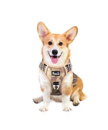 Eyin dog harness for medium-sized dogs adjustable breathable reflective padded and breathable breast dishes with handle and front bracket for daily training (camouflage m) m (neck: 37-50cm breast: 40-68cm) Tarn yellow