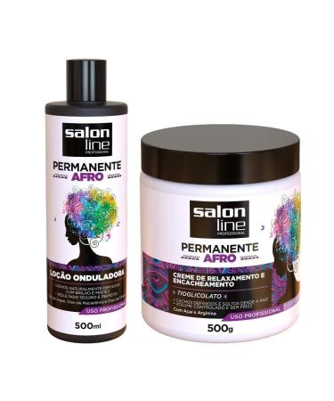 Salon Line - Linha Afro - Kit Creme de Relaxamento e Encacheamento 500 Gr e Locao Onduladora 500 Ml - (Afro Collection - Set of Relaxing Cream Net 17.63 Oz and Wave Shaping Lotion (16.90 Fl Oz))