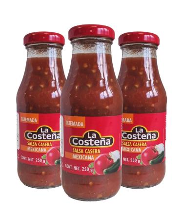 La Costena Salsa Mexicana Casera 250g (Pack of 3) / Red Salsa Sauce Bottle Hot Spicy & Chunky Salsa Dip for Nachos Tacos Mexican Food