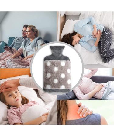 1.8L Large Rubber Hot Water Bottle with Cover for Menstrual Cramps & Pain Relief - Grey Dots - Buy Online on GoSupps.com