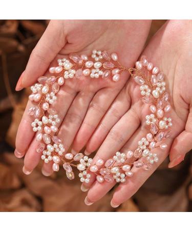 Unicra Rose Gold Bridal Headband - Pearl Hair Vine Hair Accessories for Brides & Bridesmaids - Buy Online on GoSupps.com