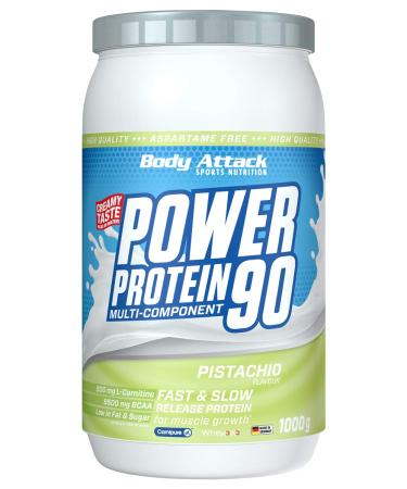 Body Attack POWER PROTEIN 90 - Pistachio - 1kg can - Multi-component protein powder Made in Germany - With BCAA vitamins & L-carnitine - Protein shake extra creamy taste good solubility Pistachio 1 kg (1 pack)