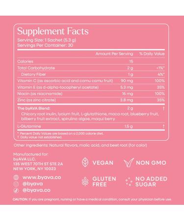 byAVA Jelloskin Skin + Gut Essential Prebiotic Booster Powder | L-Glutamine 1500mg, Vitamin C, Zinc, Niacinamide | 30 Servings | Glowing Skin, Gut Health Support | Antioxidants Camu Camu & Spirulina - Buy Online on GoSupps.com