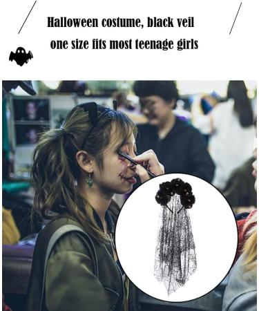 Prosy Halloween Rose Flower Headband Black Veil Horror Skull Costume Gothic Bride Veil Fancy Dress Headwear Accessories for Girls (Black) - Buy Online on GoSupps.com