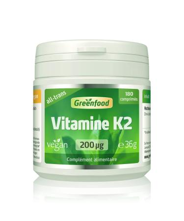 Greenfood Vitamin K2 (MK-7, all-trans), 200 mcg, high dose, 180 tablets, vegan - for the maintenance of normal bones.