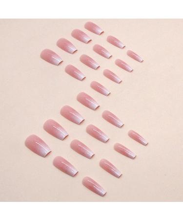 Medium Ombre Pink Press on Nails - 24pcs Coffin Shaped Acrylic Fake Nails for Women - Glossy Square Artificial Nails - Buy Online on GoSupps.com