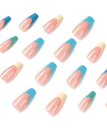 Justotry 24-Piece Rainbow Coffin Press-On Nails | Trendy Ballerina Artificial Nails for Women | Multi-Color French Tips - Buy Online on GoSupps.com
