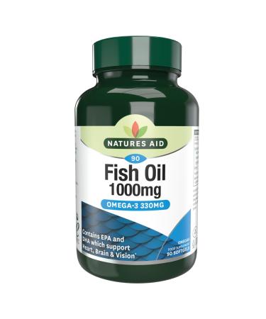 Natures Aid Fish Oil 1000mg High Strength Omega-3 Supplement with DHA & EPA Supports Heart Brain Vision Immune & Joint Health Non-GMO High Strength Natural Fish Oil 90 Softgel Capsules Fish Oil 1000mg 90 Softgels