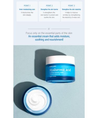 Bergamo Essential Intensive Hyaluronic Acid Cream 1.76oz | K-Beauty Moisturizer for Dry & Combination Skin | Wrinkle Care - Made in Korea - Buy Online on GoSupps.com