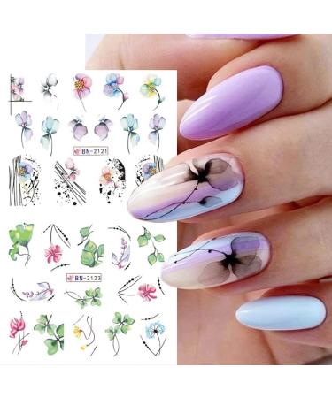 Summer Flower Leaf Nail Art Stickers - 12PCS Water Transfer Decals for Colorful Summer Nail Decorations - Buy Online on GoSupps.com