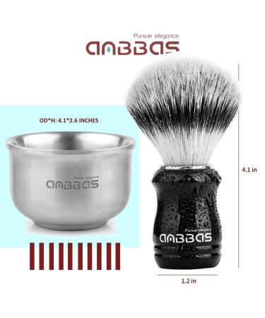 Anbbas 3in1 Vegan Synthetic Badger Hair Shaving Brush Set - Stainless Steel Bowl & Brush Holder Stand for Men in Silver - Buy Online on GoSupps.com