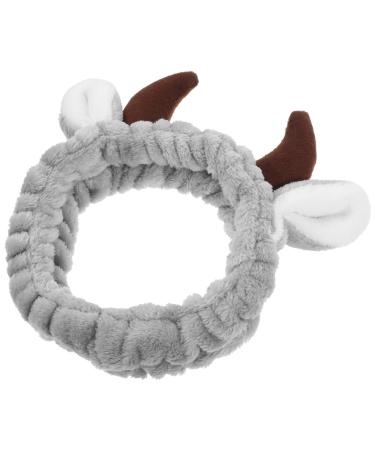 minkissy Animal Spa Headband Cow Skincare Hairband Cute Ox Horn Makeup Hair Band for Women Washing Face Grey
