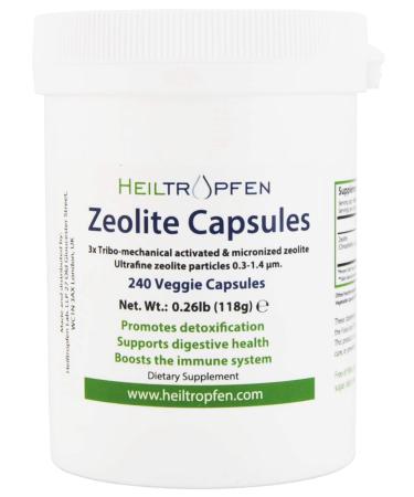 Zeolite 240 Capsules | Detox | Clinoptilolite 95% | 3X Activated | Natural Mineral Dust Less-Than 2 µm | Heiltropfen®