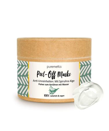 Puremetics peel-off mask "Spirulina Alge" (65g 7 applications) for impure greasy skin & acne |Anti impurities zero waste |100% natural vegan & plastic -free |Natural cosmetics without plastic - Buy Online on GoSupps.com