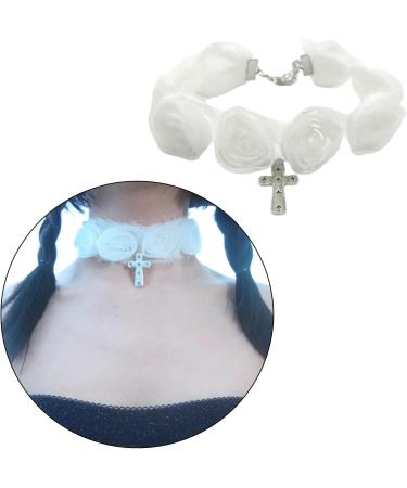 Shop Oralgo's Cute White Rose Necklace | Adjustable Lace Unique Cross-Trailer Personalized Neck Accessories for Girls - Buy Online on GoSupps.com