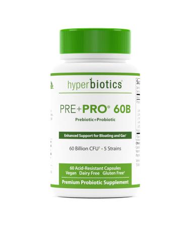 Hyperbiotics Vegan Prebiotics Plus Probiotics for Women, Men, Adults | Advanced Strength Capsules | Premium Nutritional Supplement | Digestive Support, Immune System Boost | 60 Billion CFU | 60 Count 60 Count (Pack of 1)
