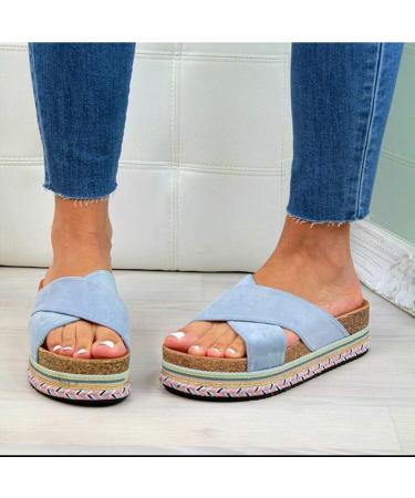 Shop Stylish Women's Plateau Wedge Sandals - Summer Beach Slip-On Bohemian Casual Flip-Flops Open Toe Non-Slip - Available in Blue EU Sizes 39 & 43 - Buy Online on GoSupps.com