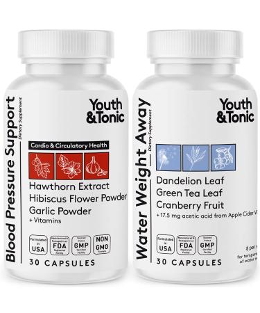 Natural Diuretics for Blood Pressure Support | High Strength Water Weight Pills to Lower Water Retention | Fluid Loss & BP Supplements for Heart & Circulatory System w/Vitamins & Herbs | Women & Men