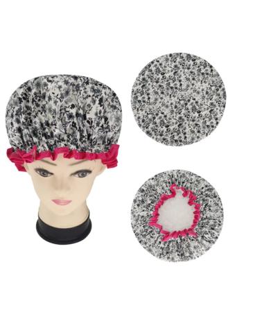 Huachnet Waterproof Women's Shower Cap - Black Flower in White | Double Layers - Buy Online on GoSupps.com