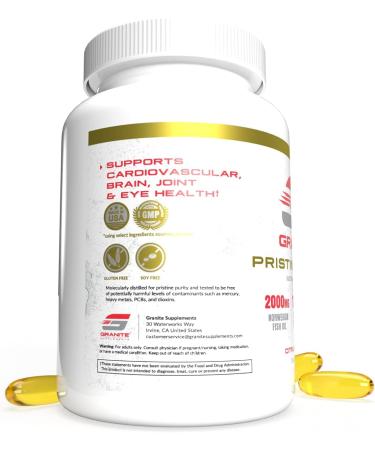 Granite Pristine Omega-3 Supplement 2000mg Norwegian Fish Oil Supplements with EPA & DHA Supports Joint Heart Brain & Mood Sustainably Sourced Purity Tested (60 Softgels) - Buy Online on GoSupps.com