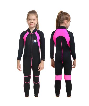 FLEXEL Wetsuit Kids Boys/Girls, Youth Child Thermal Warm Neoprene 3mm Full Swimsuit T3 to 14, Toddler Cold Water Junior Front Zip Shorty Wet Suits 2mm for Surfing Swimming Snorkeling Diving rose full X-Small