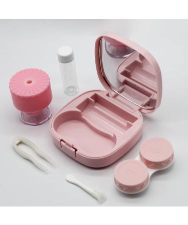 Contact Lens Case with Cleaner Washer - Cute Travel Size Applicator Kit Mirror & Solution Bottle - Pink Sugar Pink - Perfect for Daily Use & Outdoor Trips - Buy Online on GoSupps.com