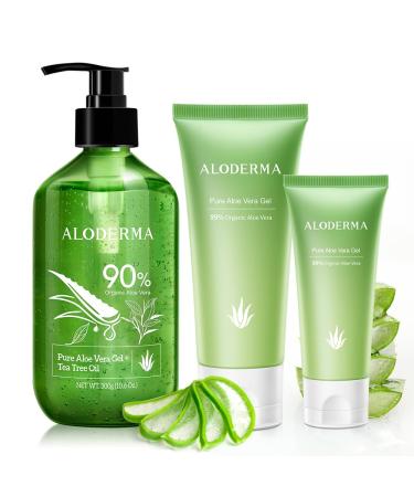 All Purpose Aloe Vera Gels Set - 3 Pieces - 300g Aloe Vera Gel + Tea Tree Oil 114g Aloe Gel & 45g Aloe Vera Gel