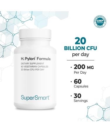 Supersmart H. Pylori Fight Natural Treatment 20 Billion CFU per Day - 60 Vegetarian Capsules - Buy Online on GoSupps.com