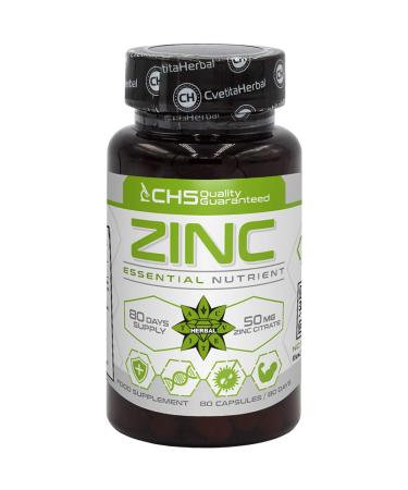 Zinc Citrate | 50mg x 80 Capsules (Zinc from Zinc Citrate 15mg) | 80 Day's Supply | Immune System Support Supplement | High Strength Zinc Capsules by Cvetita Herbal