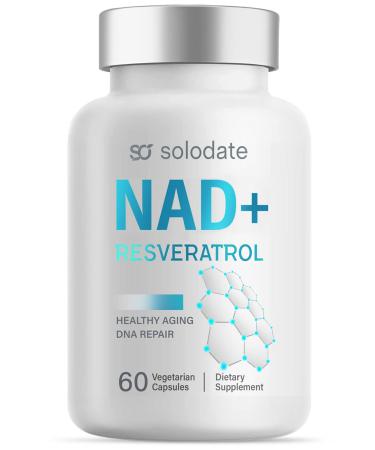 solodate NAD Supplement 99% Purity, 4-in-1 Upgraded NAD Resveratrol Supplement 1000mg Per Serving for Maximum Anti-Aging, Immune and Energy Support - 60 Capsules