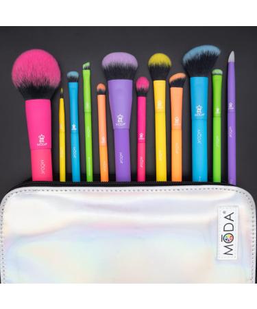 MODA Totally Electric 13pc Full Face Makeup Brush Set with Zip Case - Powder, Complexion, Blush, Shader, Smudger & Crease Brushes (Multi-colored) - Buy Online on GoSupps.com